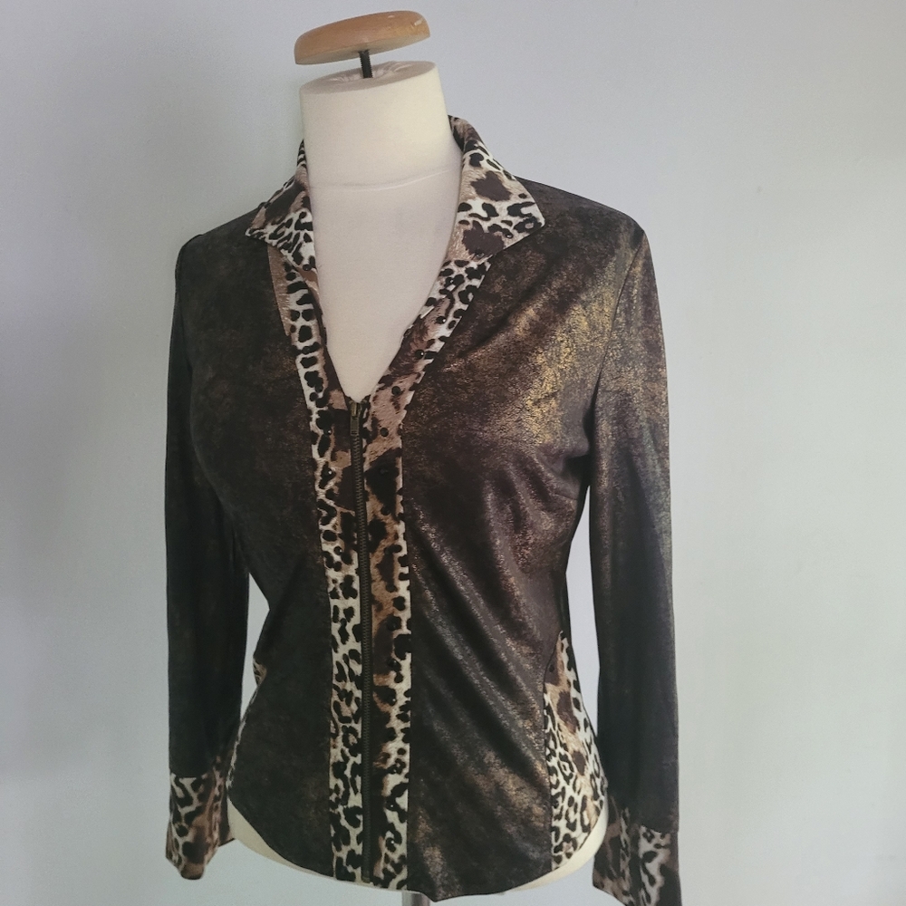 Alberto Makali Leopard Print Women's Jacket 100% Silk Size M
